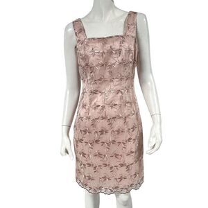 Vintage 90s y2k Hugo Buscati Pink Embroidered Organza Sheath Dress Size 6 Square